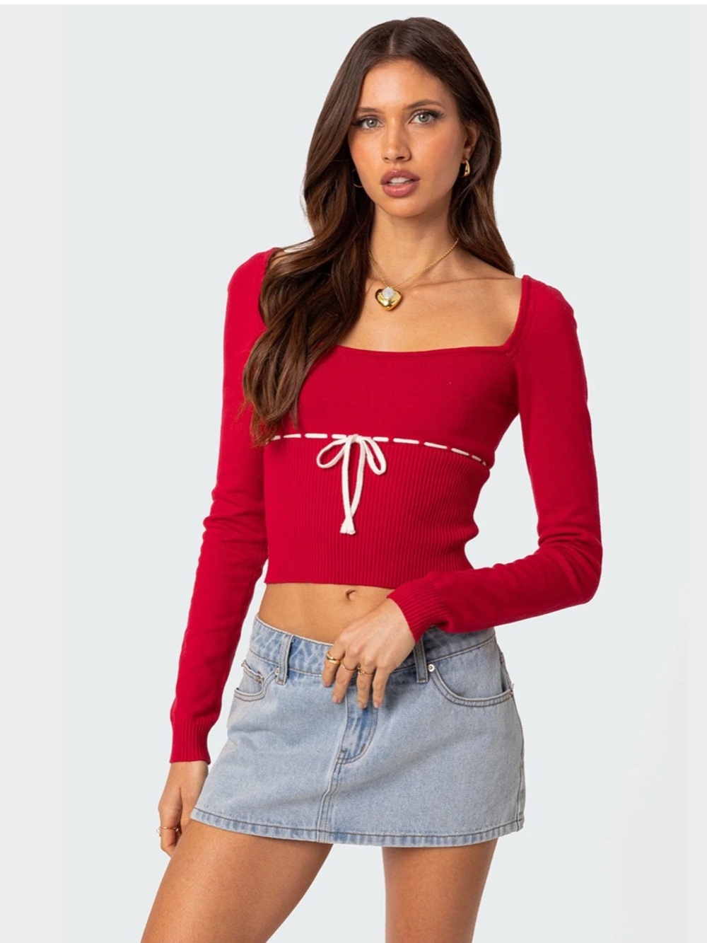 NWOT Edikted Natasha Knit Top Red XS
